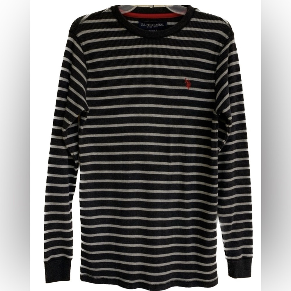 $10 Bundled💥 Polo Assn Navy & Gray Waffle Knit Shirt Sz S E31